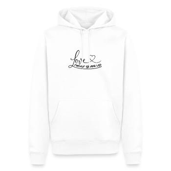 Christian Design Love n’abandonne jamais 1 - Sweat à capuche Premium bio Homme - blanc - Devant - Nico (187cm)