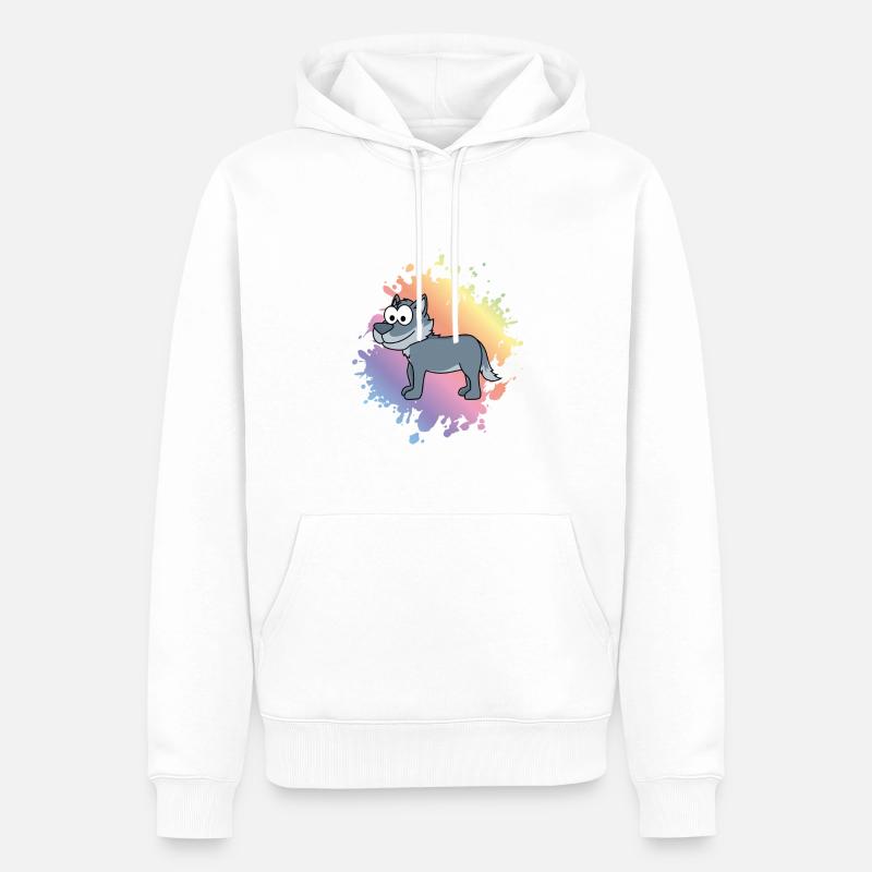 Wolf Comic Tier - Männer Premium Bio Hoodie - Weiß