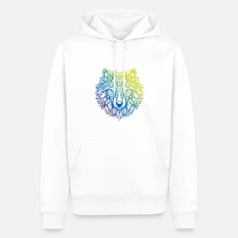 Wolf Mandala Boho - Sweat à capuche Premium bio Homme - blanc
