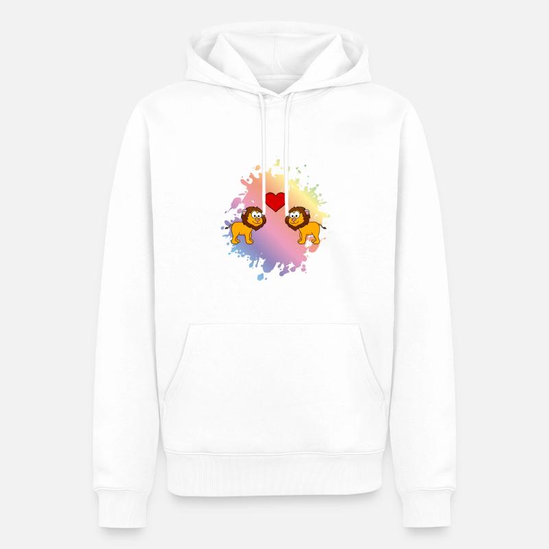 Lion Comic Couple Amour - Sweat à capuche Premium bio Homme - blanc