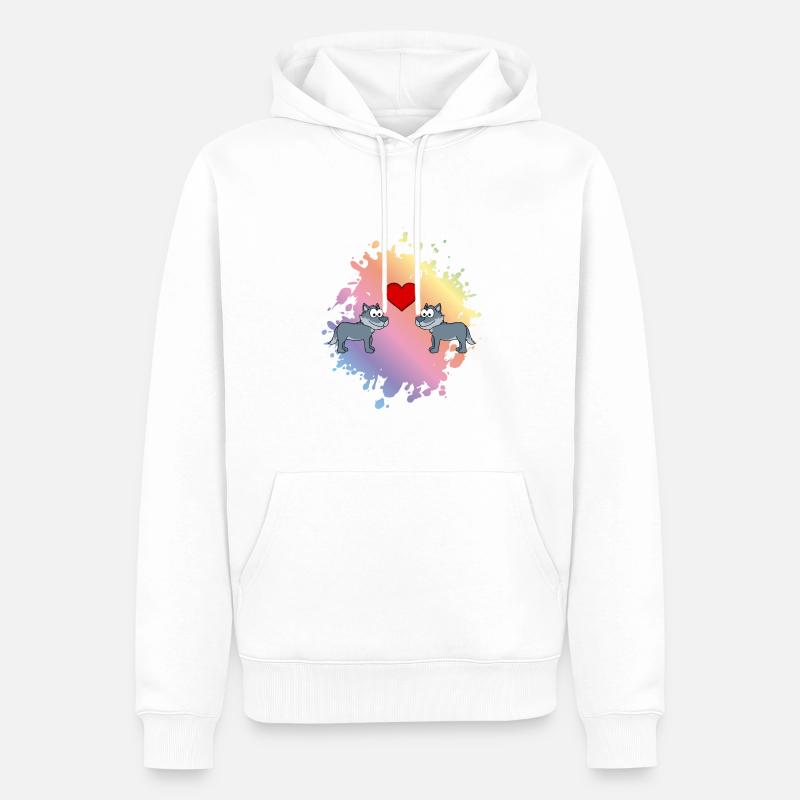 Wolf Comic Couple Love - Sweat à capuche Premium bio Homme - blanc