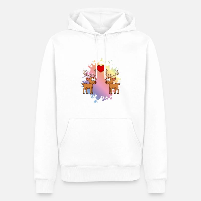 Hirsch Comic Paar Liebe - Männer Premium Bio Hoodie - Weiß