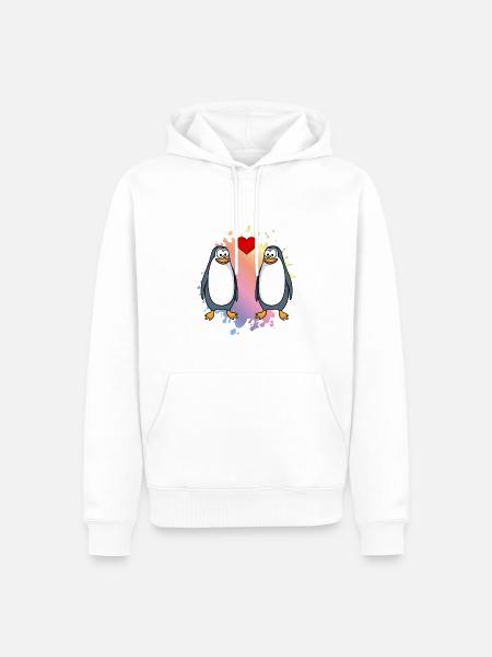 Penguin Comic Couple Love - Men’s Premium Organic Hoodie - white