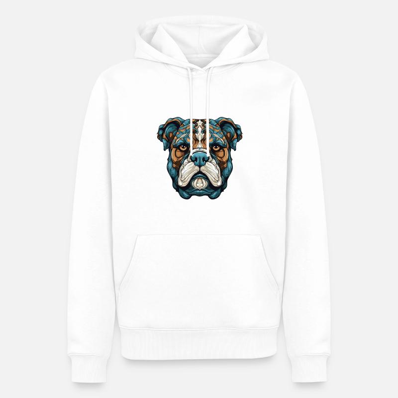 Portrait de chien bouledogue - Sweat à capuche Premium bio Homme - blanc
