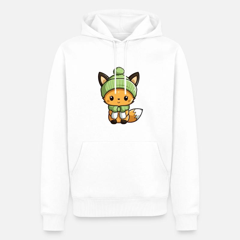 Fuchs Niedlich Winter Comic Mütze - Männer Premium Bio Hoodie - Weiß