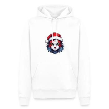 Portrait de chat Noël - Sweat à capuche Premium bio Homme - blanc - Devant - Nico (187cm)