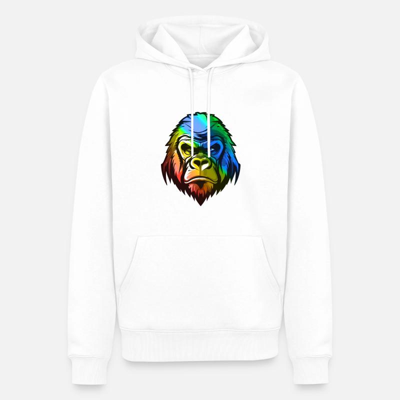 Gorilla Kopf Bunt - Männer Premium Bio Hoodie - Weiß