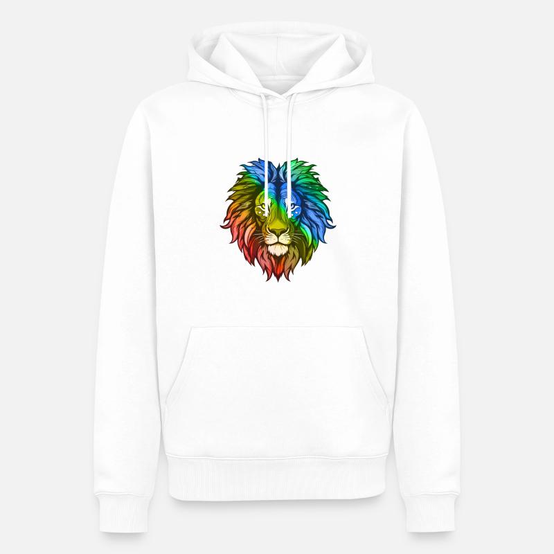 Löwe Kopf Bunt - Männer Premium Bio Hoodie - Weiß