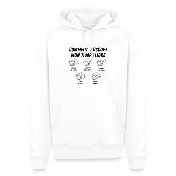 comment j'occupe mon temps libre - Sweat à capuche Premium bio Homme - blanc - Devant - Nico (187cm)
