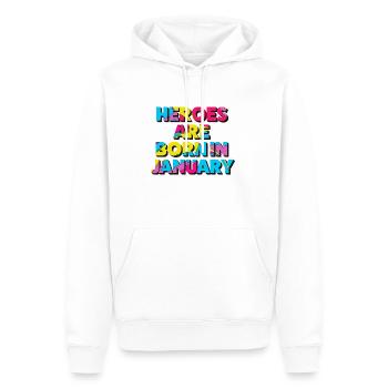 Les héros naissent en janvier - Sweat à capuche Premium bio Homme - blanc - Devant - Nico (187cm)
