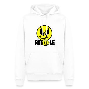 Smile Text Logo - Men’s Premium Organic Hoodie - white - Front - Nico (187cm)