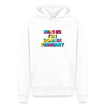 Les héros naissent en février - Sweat à capuche Premium bio Homme - blanc - Devant - Nico (187cm)