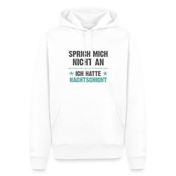 Sprich mich nicht an ich hatte Nachtschicht - Männer Premium Bio Hoodie - Weiß - Vorne - Nico (187cm)