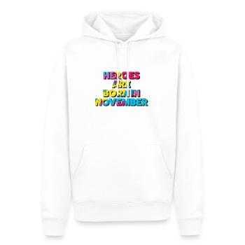 Les héros naissent en novembre - Sweat à capuche Premium bio Homme - blanc - Devant - Nico (187cm)