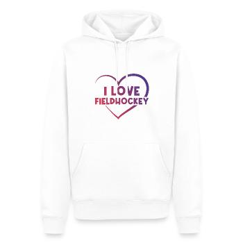 J’adore le hockey sur gazon - Sweat à capuche Premium bio Homme - blanc - Devant - Nico (187cm)