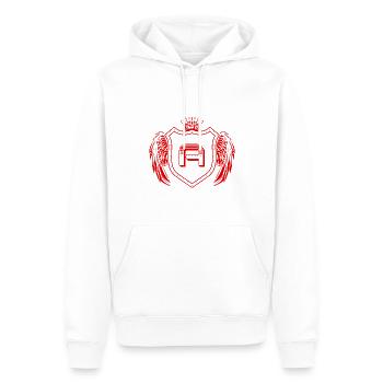 Une lettre Armoiries - Sweat à capuche Premium bio Homme - blanc - Devant - Nico (187cm)