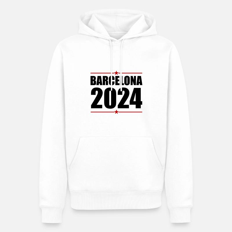 Barcelone 2024 - Sweat à capuche Premium bio Homme - blanc