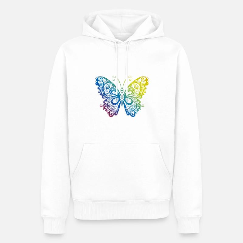Papillon Mandala Boho - Sweat à capuche Premium bio Homme - blanc