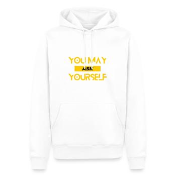 Sie fragen sich vielleicht - Männer Premium Bio Hoodie - Weiß - Vorne - Nico (187cm)