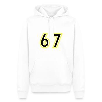 67 Zahl College - Männer Premium Bio Hoodie - Weiß - Vorne - Nico (187cm)