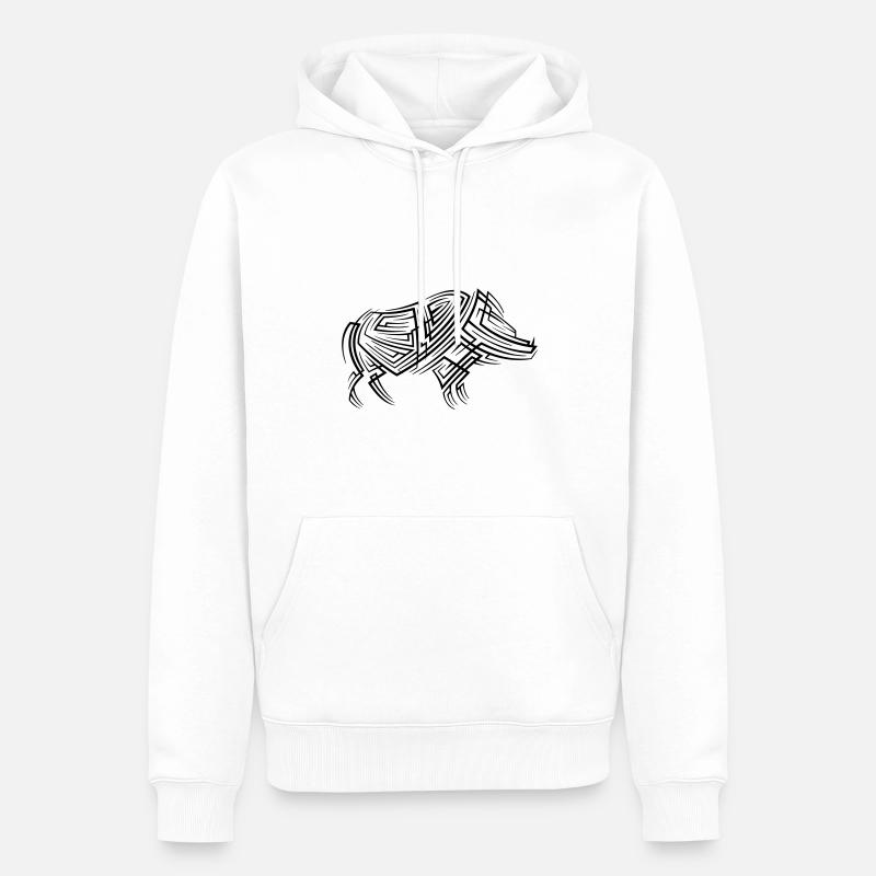 Tatuaggio tribale del cinghiale - Felpa con cappuccio ecologica premium da uomo - bianco