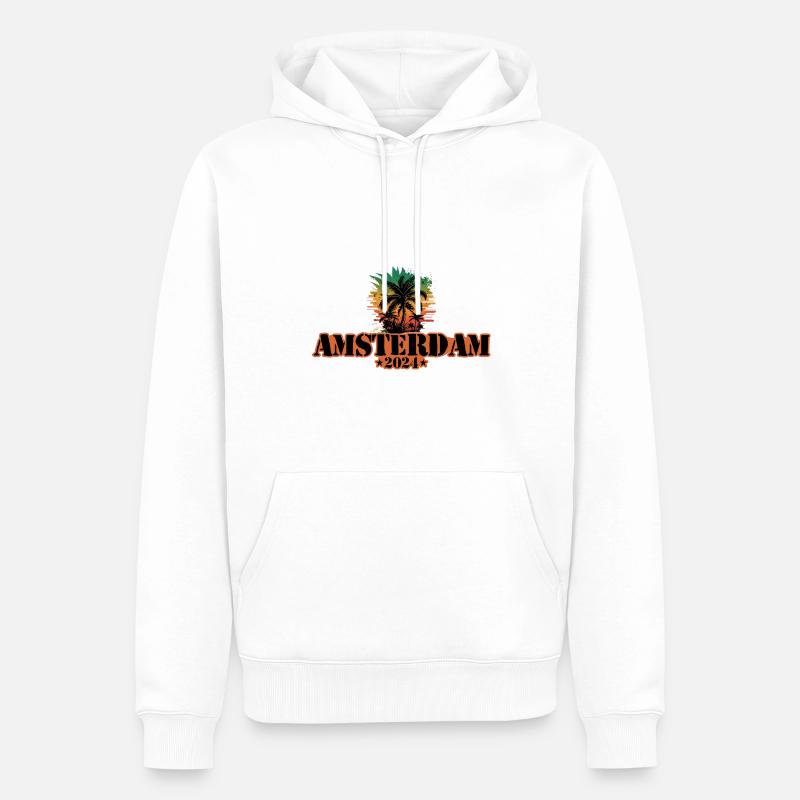 Amsterdam 2024 Team Palmen Bunt - Männer Premium Bio Hoodie - Weiß