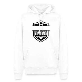 Superheld eigener Text - Männer Premium Bio Hoodie - Weiß - Vorne - Nico (187cm)