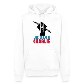 je suis charlie - Sweat à capuche Premium bio Homme - blanc - Devant - Nico (187cm)