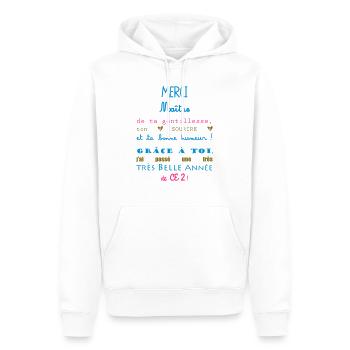 merci maitre ce2 école - Sweat à capuche Premium bio Homme - blanc - Devant - Nico (187cm)