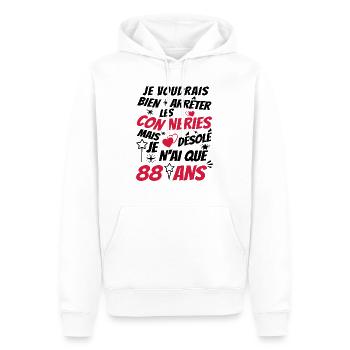 conneries 88 ans / cadeau anniversaire 88 ans - Sweat à capuche Premium bio Homme - blanc - Devant - Nico (187cm)