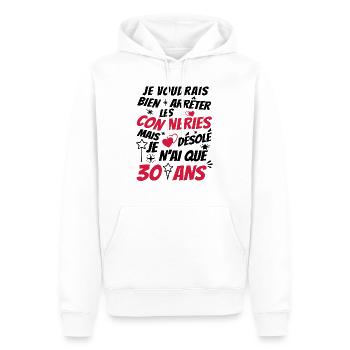 conneries 30 ans / cadeau anniversaire 30 ans - Sweat à capuche Premium bio Homme - blanc - Devant - Nico (187cm)