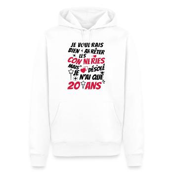 conneries 20 ans / cadeau anniversaire 20 ans - Sweat à capuche Premium bio Homme - blanc - Devant - Nico (187cm)