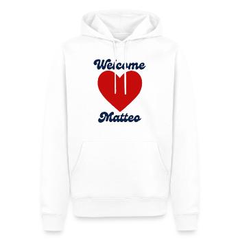 Matteo willkommen - Männer Premium Bio Hoodie - Weiß - Vorne - Nico (187cm)