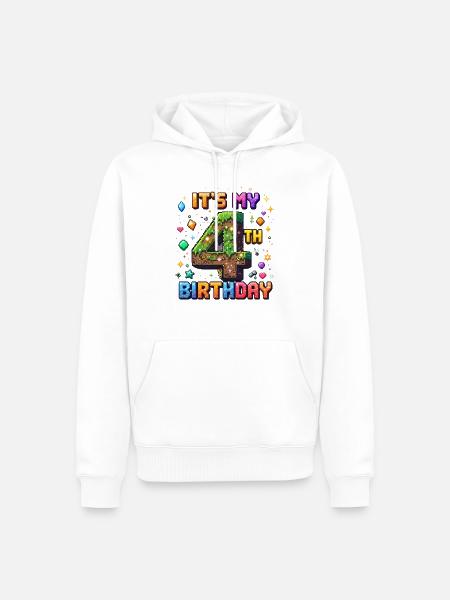 4th Birthday Kids Pixel - Men’s Premium Organic Hoodie - white