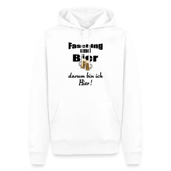Fasching und Bier darum bin ich Hier ! - Männer Premium Bio Hoodie - Weiß - Vorne - Nico (187cm)