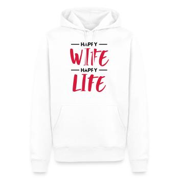 HAPPY WIFE HAPPY LIFE - Männer Premium Bio Hoodie - Weiß - Vorne - Nico (187cm)