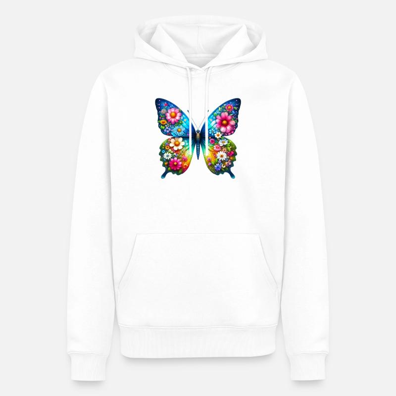 Fleurs de fleurs de papillon - Sweat à capuche Premium bio Homme - blanc