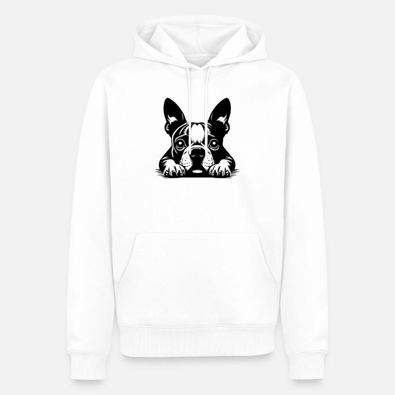 Boston Terrier Kopf mit Pfoten - Männer Premium Bio Hoodie - Weiß