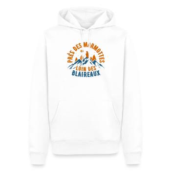 Rester en montagnes avec les marmottes - Sweat à capuche Premium bio Homme - blanc - Devant - Nico (187cm)