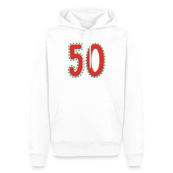 50. 50 ANS. 50e ANNIVERSAIRE. ANNIVERSAIRE 50 ANS. - Sweat à capuche Premium bio Homme - blanc - Devant - Nico (187cm)