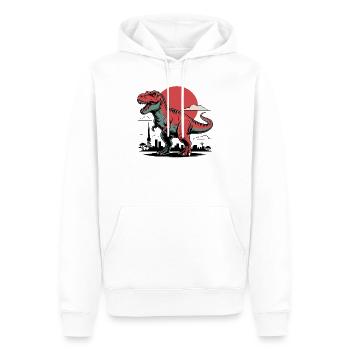Horizon de la ville avec T-Rex et soleil en arrière-plan - Sweat à capuche Premium bio Homme - blanc - Devant - Nico (187cm)