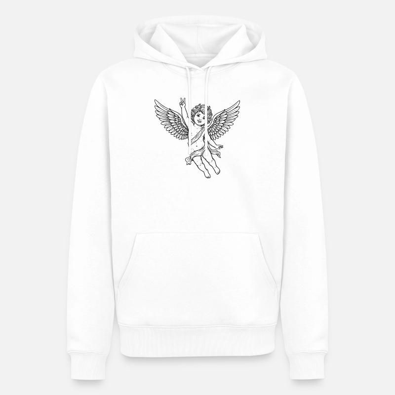 Fröhlicher Friedens-Engel mit Peace-Zeichen - Männer Premium Bio Hoodie - Weiß