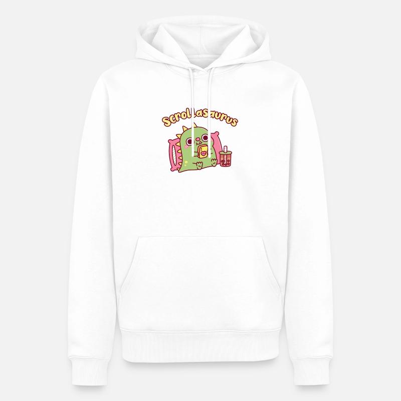 Niedlicher Scrollasaurus-Dinosaurier scrollt auf dem Handy - Männer Premium Bio Hoodie - Weiß