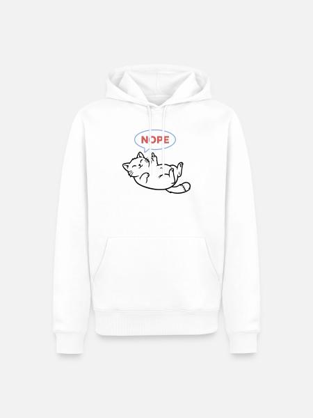 Laughing Cat Nope Middle Finger - Men’s Premium Organic Hoodie - white