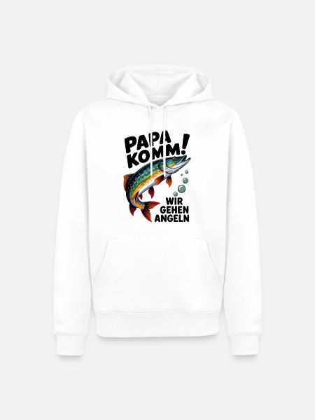Papa Komm! Angelabenteuer Fischdesign - Männer Premium Bio Hoodie - Weiß
