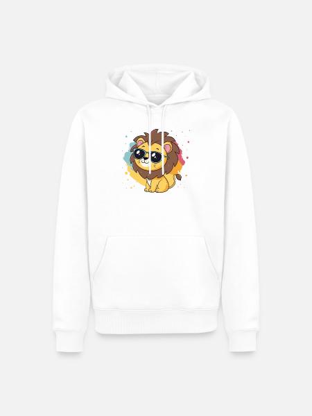 Bunter Löwe mit Brille - Männer Premium Bio Hoodie - Weiß