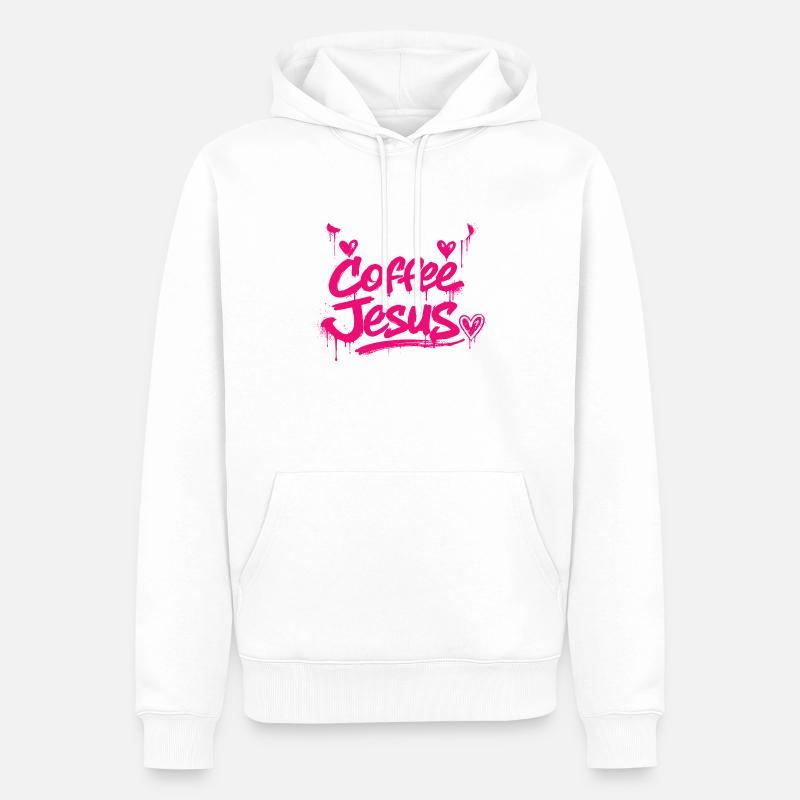 Coffee & Jesus Graffiti Design - Sweat à capuche Premium bio Homme - blanc
