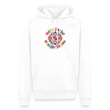 Mehr Farbe Weniger Drama – Buntes Statement - Männer Premium Bio Hoodie - Weiß - Vorne - Nico (187cm)
