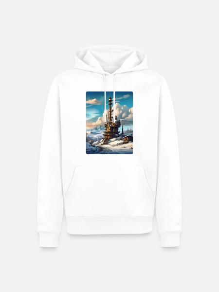 Steampunk Winterlandschaft mit Funkturm 1.11 - Männer Premium Bio Hoodie - Weiß