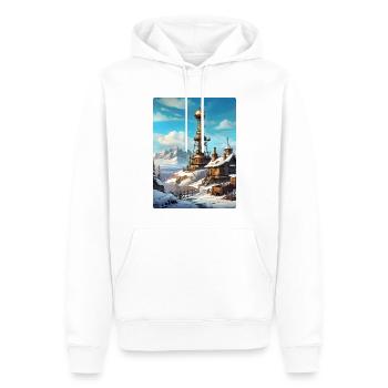 Paysage d’hiver steampunk avec tour radio 1.7 - Sweat à capuche Premium bio Homme - blanc - Devant - Nico (187cm)